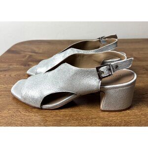 Bernardo Bedford Leather Slingback Sandal Square Toe Silver Women's Size 9.5 M